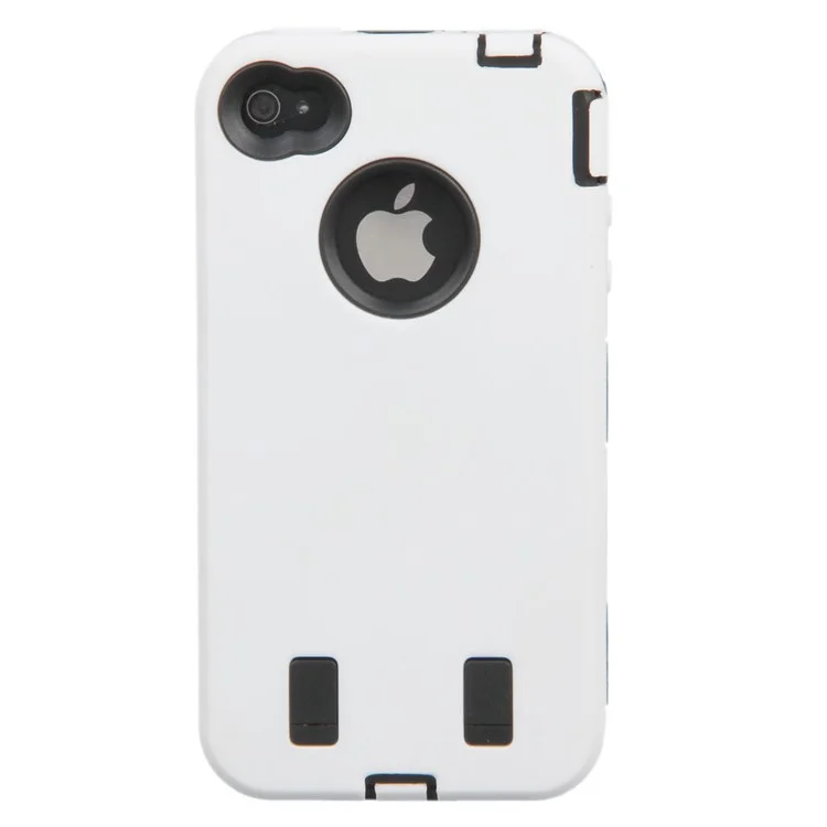 Heavy Duty Defender for iPhone 4 4S PC + Silicone Hybrid Case - Black / White