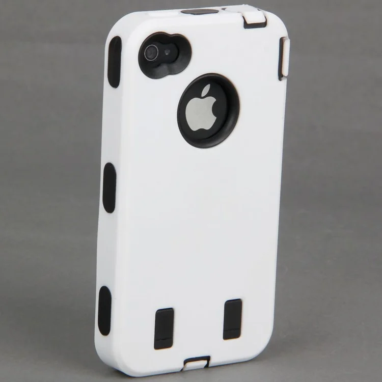 Heavy Duty Defender for iPhone 4 4S PC + Silicone Hybrid Case - Black / White