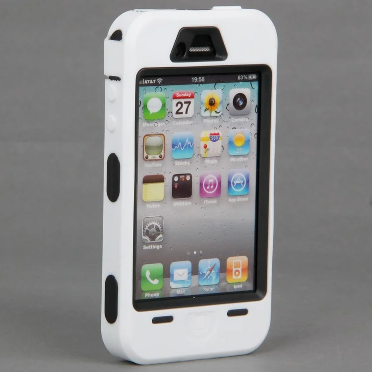 Heavy Duty Defender for iPhone 4 4S PC + Silicone Hybrid Case - Black / White