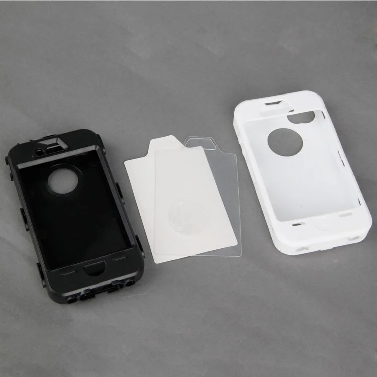 Heavy Duty Defender for iPhone 4 4S PC + Silicone Hybrid Case - Black / White