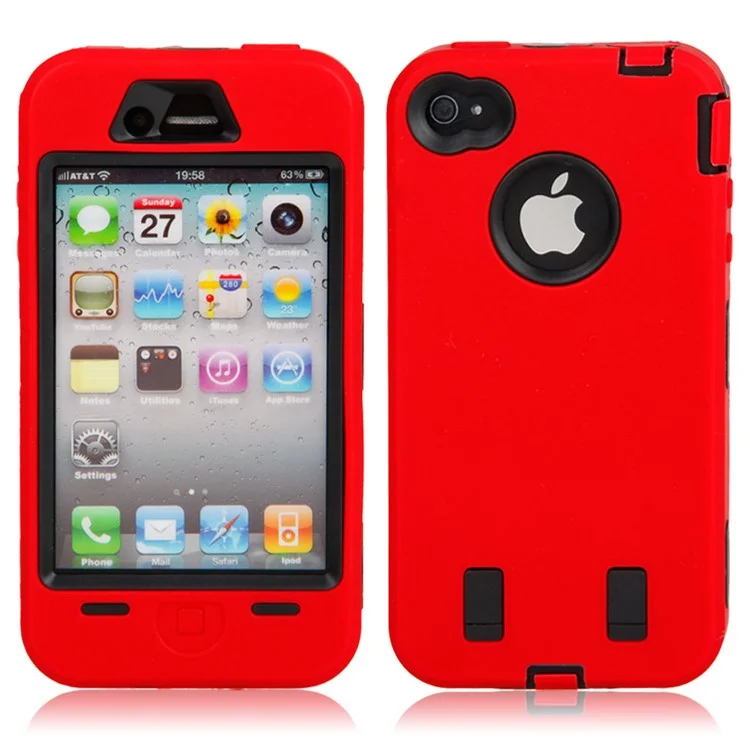 Heavy Duty Defender for iPhone 4 4S PC + Silicone Combo Case - Black / Red