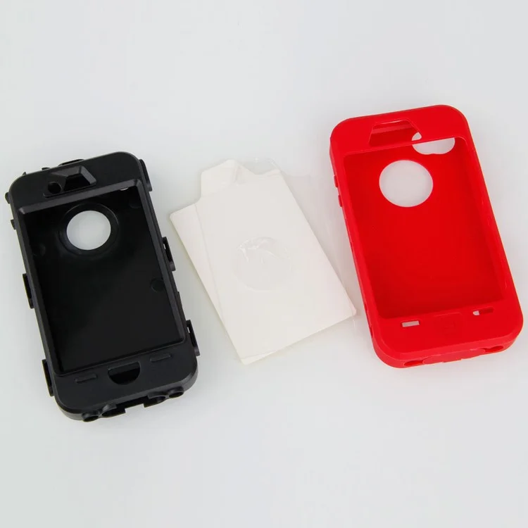 Heavy Duty Defender for iPhone 4 4S PC + Silicone Combo Case - Black / Red