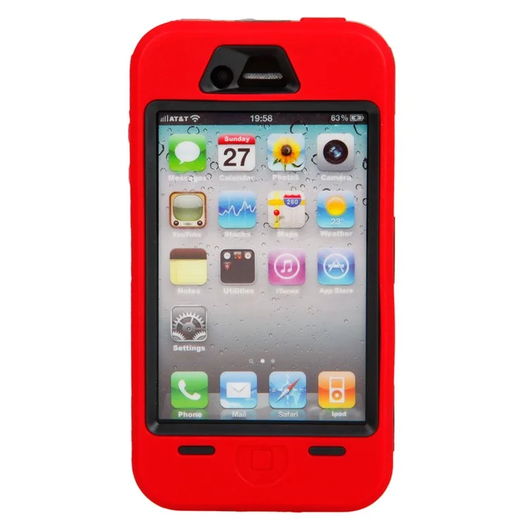 Heavy Duty Defender for iPhone 4 4S PC + Silicone Combo Case - Black / Red