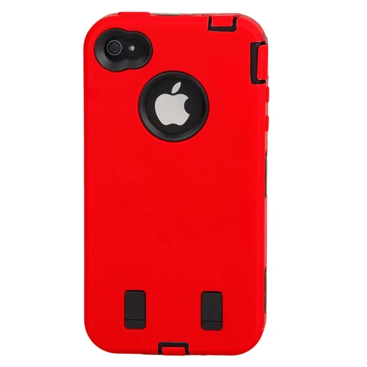 Heavy Duty Defender for iPhone 4 4S PC + Silicone Combo Case - Black / Red