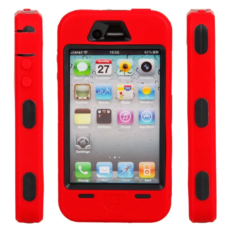 Heavy Duty Defender for iPhone 4 4S PC + Silicone Combo Case - Black / Red