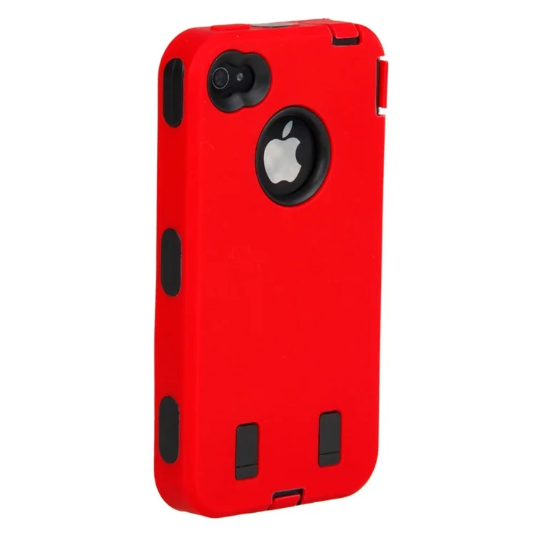 Heavy Duty Defender for iPhone 4 4S PC + Silicone Combo Case - Black / Red