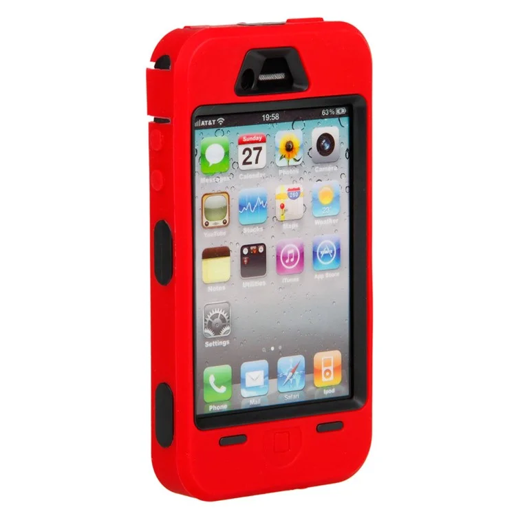 Heavy Duty Defender for iPhone 4 4S PC + Silicone Combo Case - Black / Red