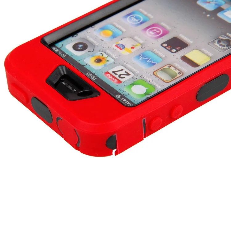 Heavy Duty Defender for iPhone 4 4S PC + Silicone Combo Case - Black / Red