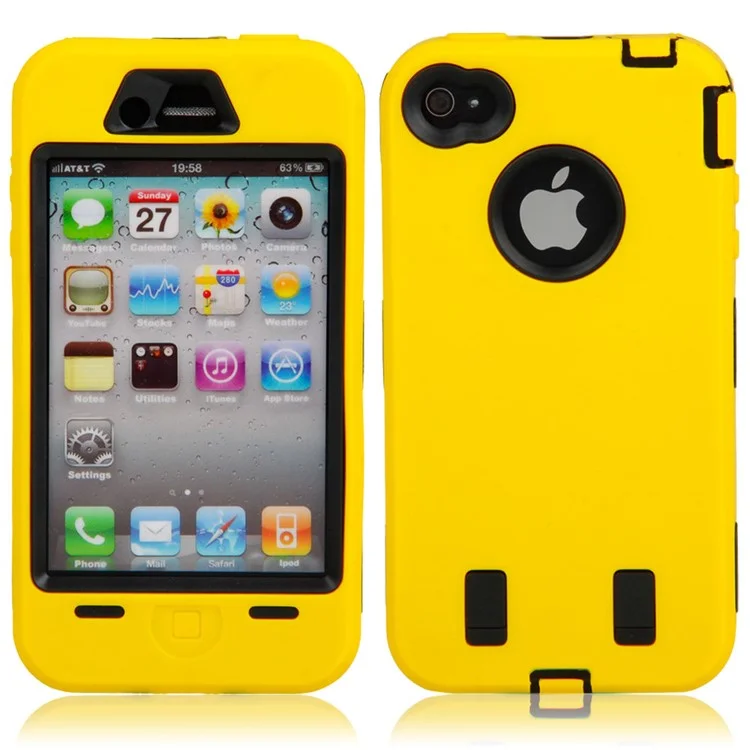For iPhone 4 4S Impact Defender Hybrid Protective Case - Black / Yellow