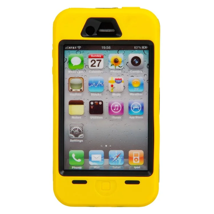 For iPhone 4 4S Impact Defender Hybrid Protective Case - Black / Yellow
