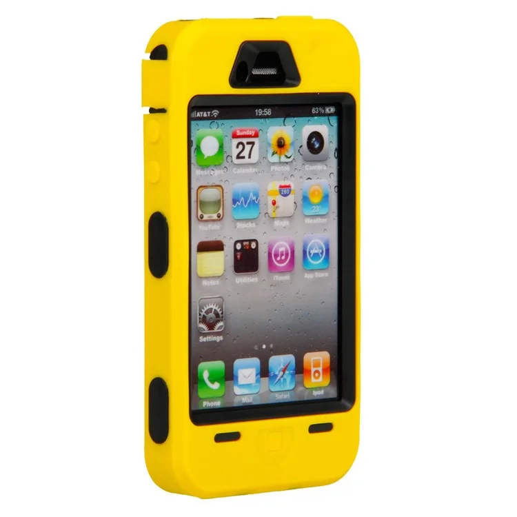 For iPhone 4 4S Impact Defender Hybrid Protective Case - Black / Yellow