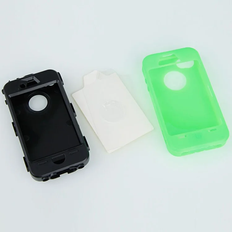 Heavy Duty Hybrid Defender Armor Case Cover for iPhone 4 4S - Black / Green
