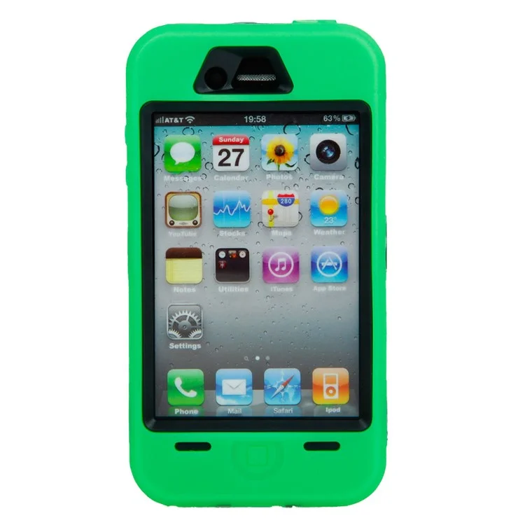 Heavy Duty Hybrid Defender Armor Case Cover for iPhone 4 4S - Black / Green