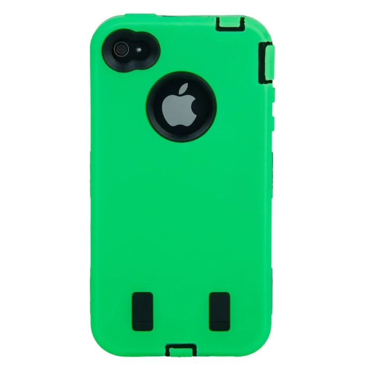 Heavy Duty Hybrid Defender Armor Case Cover for iPhone 4 4S - Black / Green