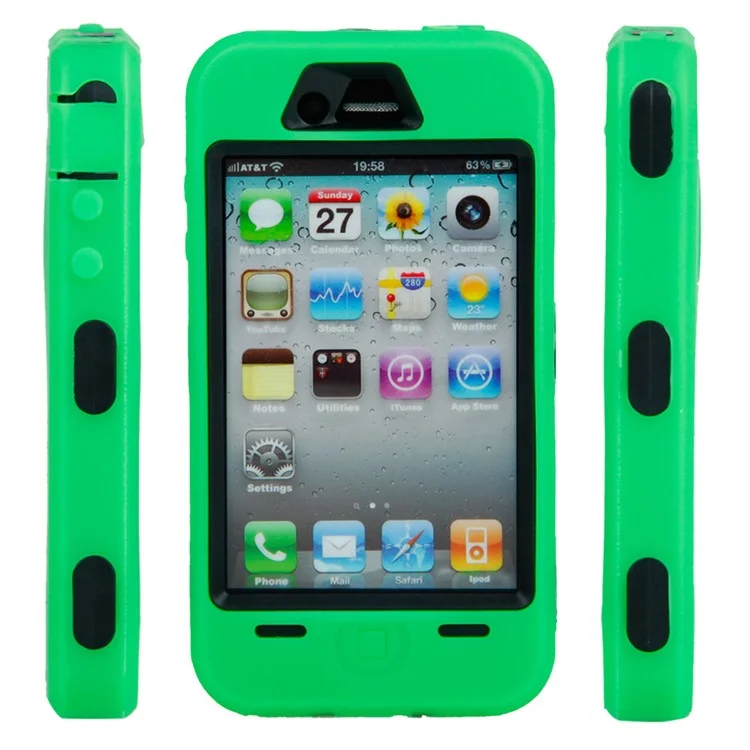 Heavy Duty Hybrid Defender Armor Case Cover for iPhone 4 4S - Black / Green