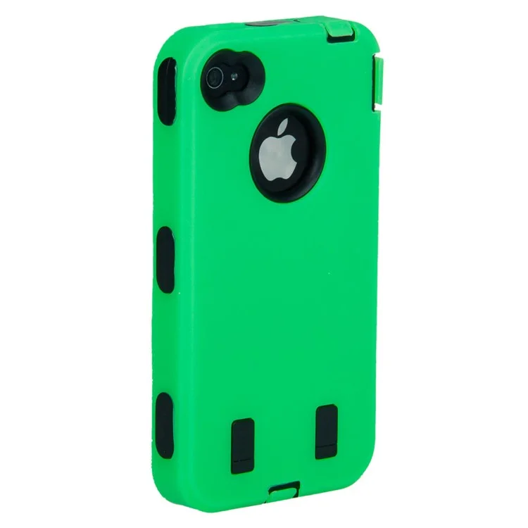 Heavy Duty Hybrid Defender Armor Case Cover for iPhone 4 4S - Black / Green