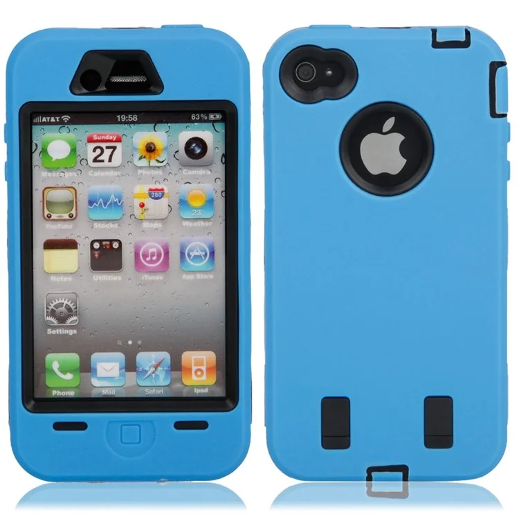Combo Defender Heavy Duty Armor Case for iPhone 4 4S - Black / Blue