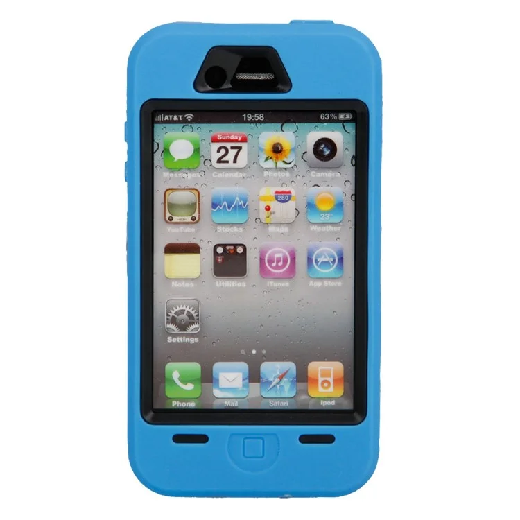 Combo Defender Heavy Duty Armor Case for iPhone 4 4S - Black / Blue