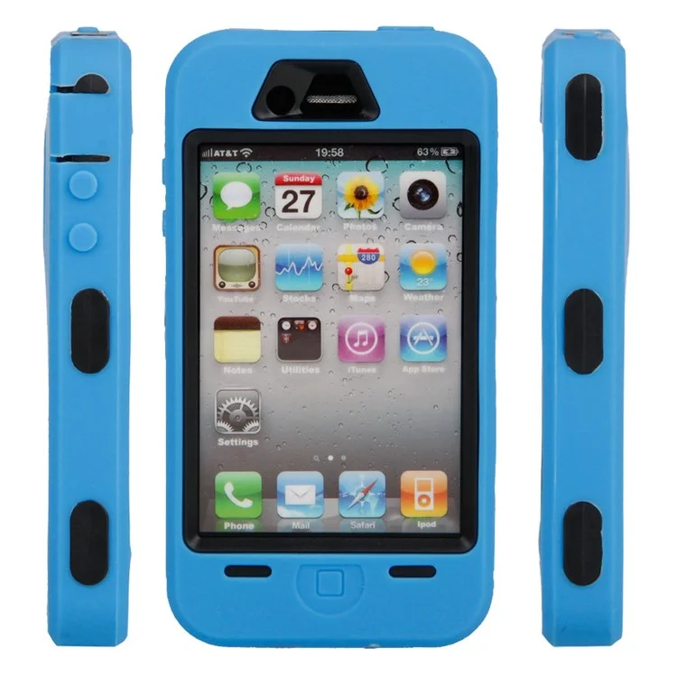 Combo Defender Heavy Duty Armor Case for iPhone 4 4S - Black / Blue
