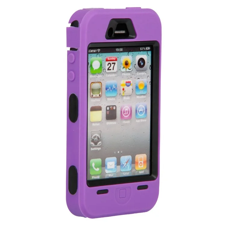 Defender Heavy Duty Hybrid Case Shell for iPhone 4 4S - Black / Purple