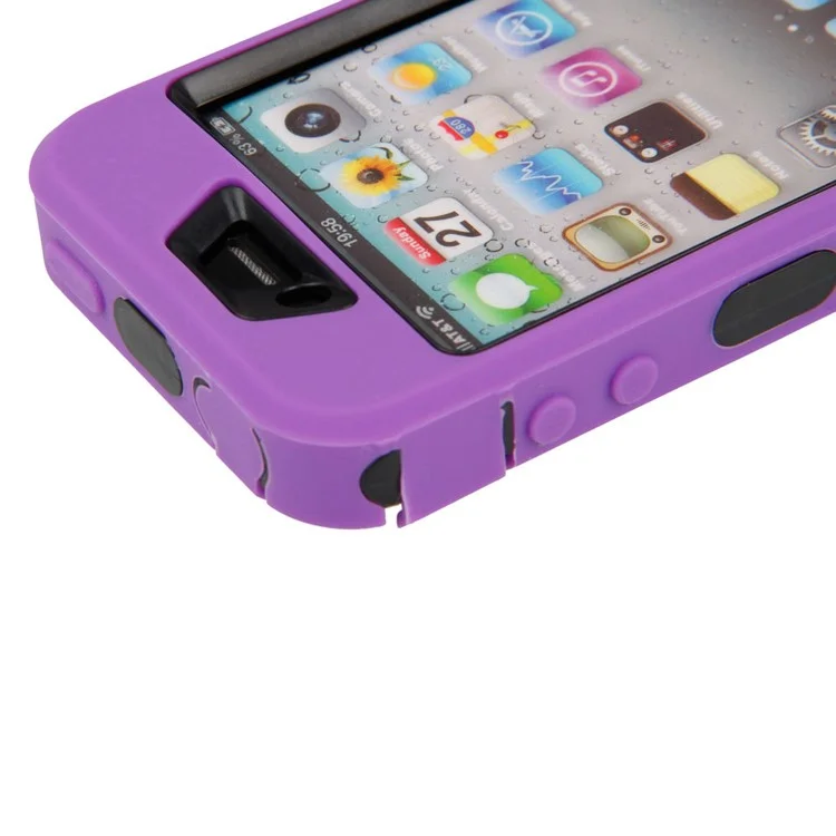 Defender Heavy Duty Hybrid Case Shell for iPhone 4 4S - Black / Purple