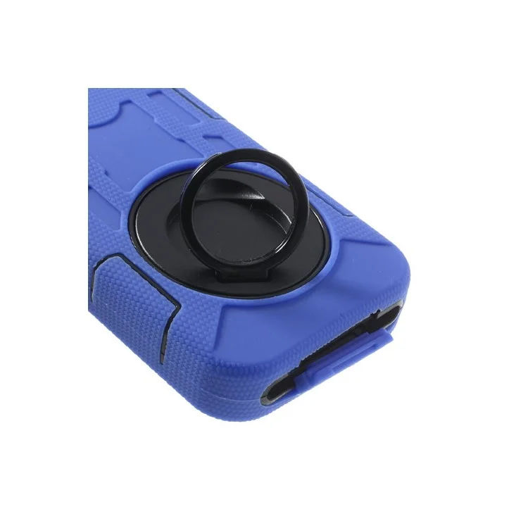 Deep Blue PC + Silicone 4 in 1 High Impact Combo Shell w/ Swivel Belt Clip Stand for iPhone 4S 4