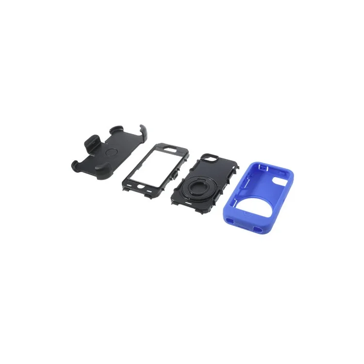 Deep Blue PC + Silicone 4 in 1 High Impact Combo Shell w/ Swivel Belt Clip Stand for iPhone 4S 4