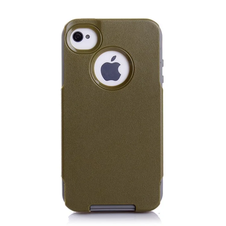 For iPhone 4s 4 PC + TPU Shockproof and Drop-resistant Case - Grey / Army Green