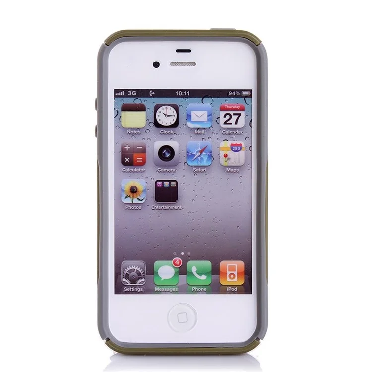 For iPhone 4s 4 PC + TPU Shockproof and Drop-resistant Case - Grey / Army Green