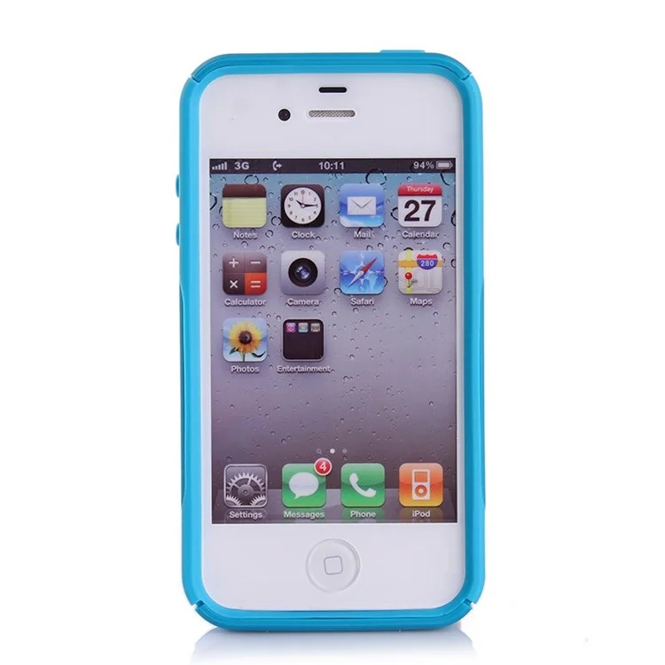 For iPhone 4s 4 PC + TPU Shockproof and Drop-resistant Case Cover - Light Blue