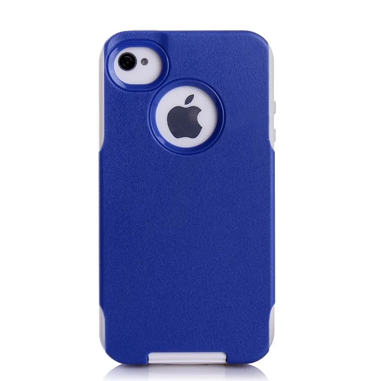 For iPhone 4s 4 PC + TPU Shockproof and Drop-resistant Cover - White / Deep Blue