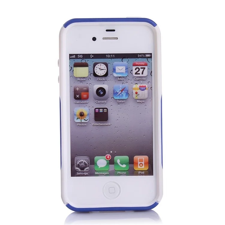 For iPhone 4s 4 PC + TPU Shockproof and Drop-resistant Cover - White / Deep Blue