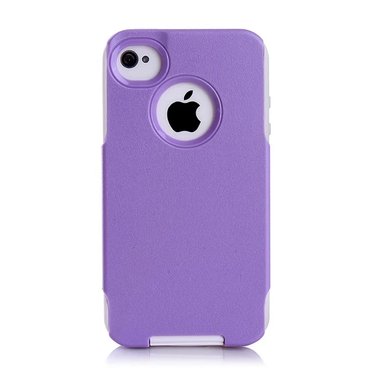 For iPhone 4s 4 PC + TPU Shockproof and Drop-resistant Combo Case - White / Purple