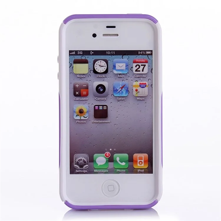 For iPhone 4s 4 PC + TPU Shockproof and Drop-resistant Combo Case - White / Purple