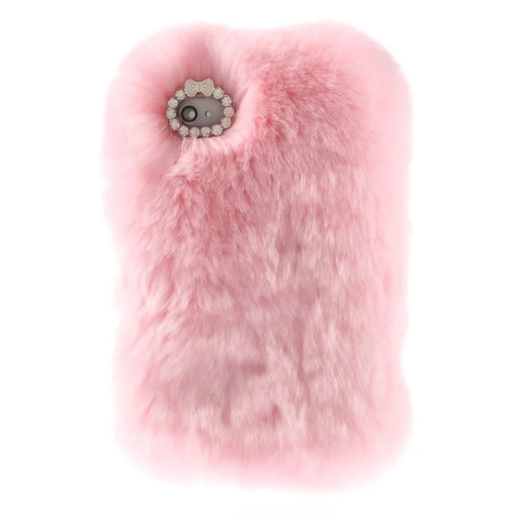 Fashionable Warm Genuine Rabbit Fur Back Cover Shell for iPhone 4s 4 - Pink