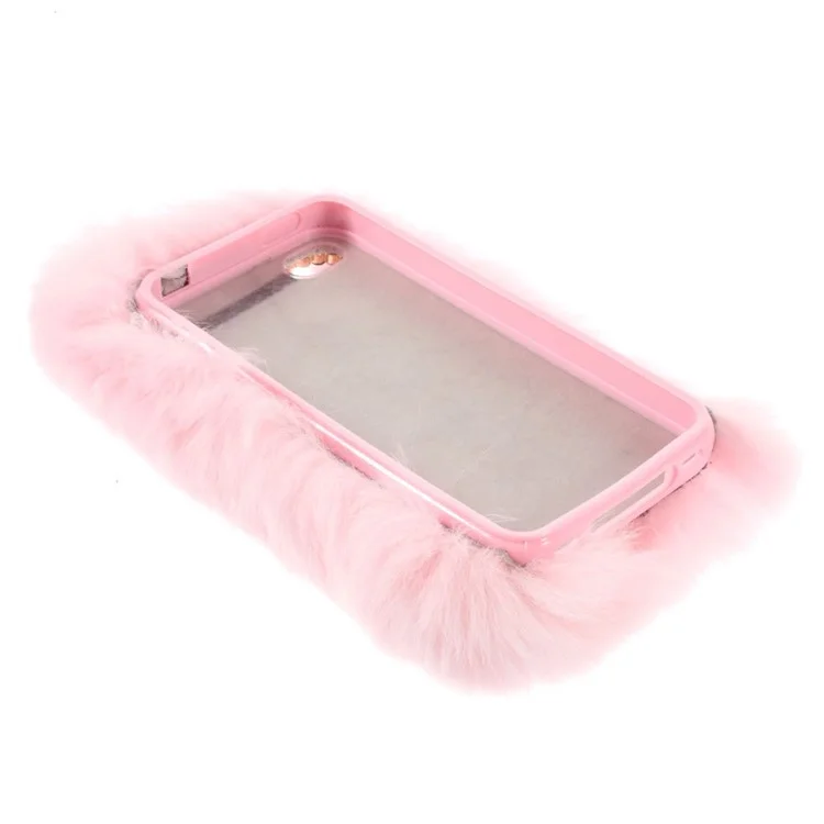 Fashionable Warm Genuine Rabbit Fur Back Cover Shell for iPhone 4s 4 - Pink