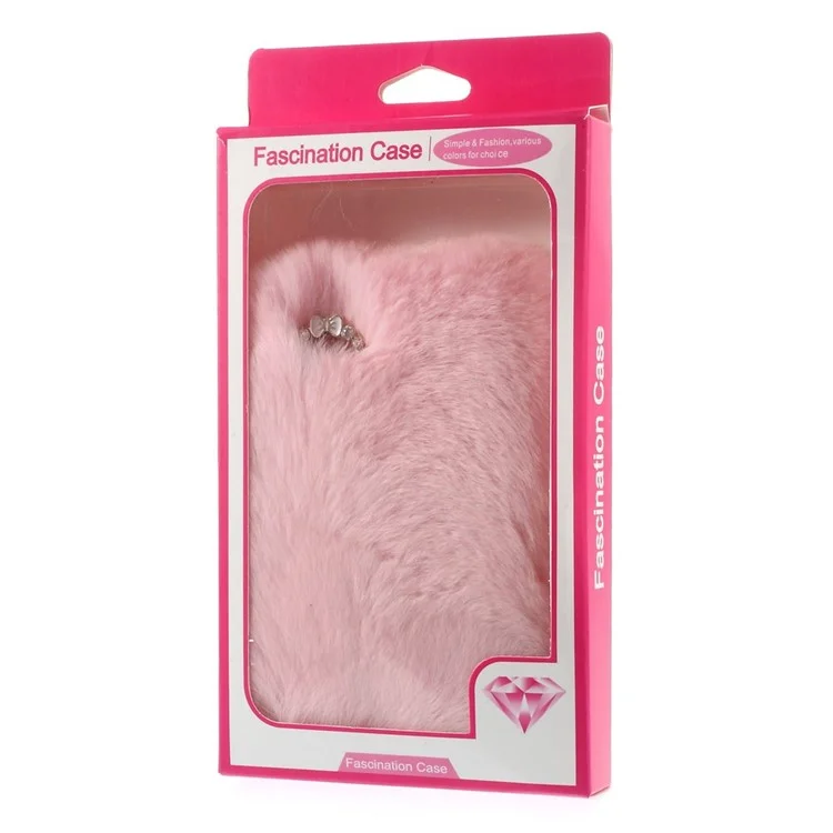 Fashionable Warm Genuine Rabbit Fur Back Cover Shell for iPhone 4s 4 - Pink