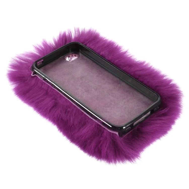 Stylish Warm Genuine Rabbit Fur Back Cover Shell for iPhone 4s 4 - Dark Purple