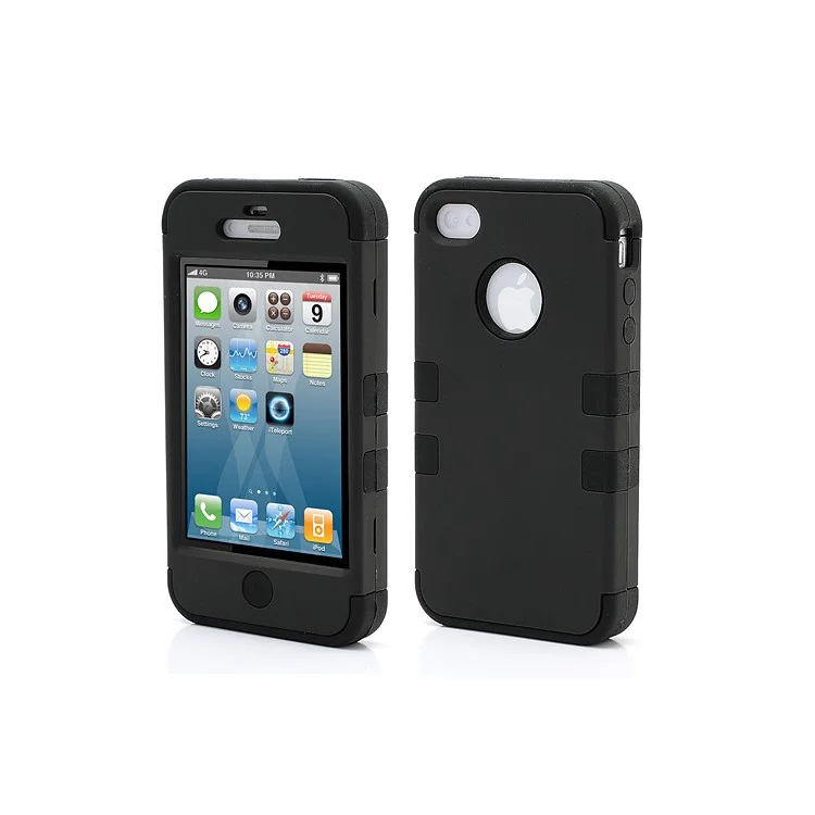 Heavy-Duty Silicone & PC Hybrid Shatterproof Combo Case for iPhone 4 4S - Black