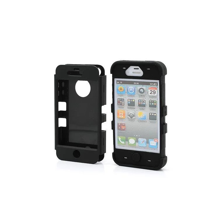 Heavy-Duty Silicone & PC Hybrid Shatterproof Combo Case for iPhone 4 4S - Black
