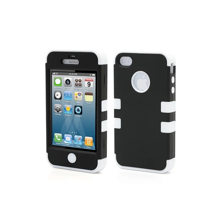 Heavy-Duty Silicone & PC Hybrid Shatterproof Combo Case for iPhone 4 4S - Black / White