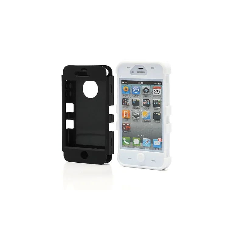 Heavy-Duty Silicone & PC Hybrid Shatterproof Combo Case for iPhone 4 4S - Black / White
