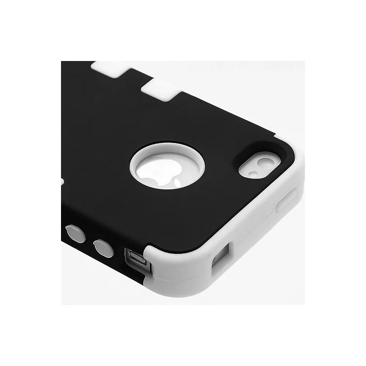 Heavy-Duty Silicone & PC Hybrid Shatterproof Combo Case for iPhone 4 4S - Black / White