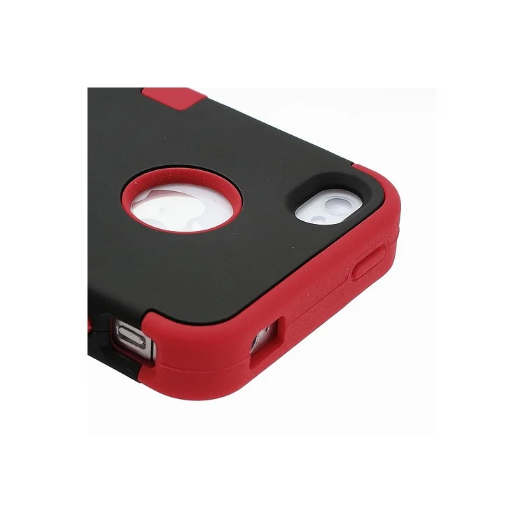 Heavy-Duty Silicone & PC Hybrid Shatterproof Combo Case for iPhone 4 4S - Black / Red