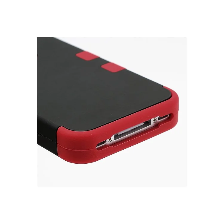 Heavy-Duty Silicone & PC Hybrid Shatterproof Combo Case for iPhone 4 4S - Black / Red