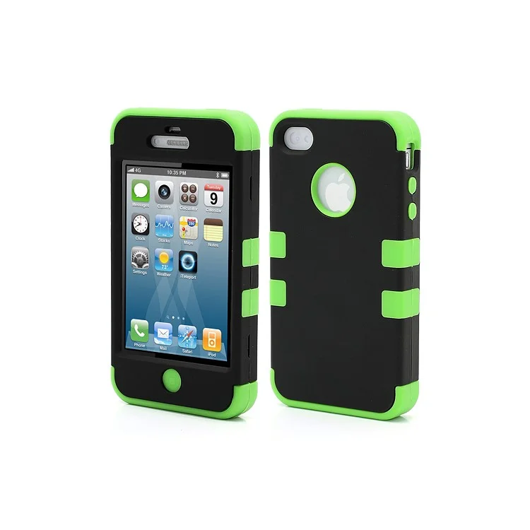 Heavy-Duty Silicone & PC Hybrid Shatterproof Combo Case for iPhone 4 4S - Black / Green