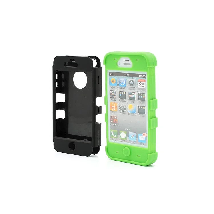 Heavy-Duty Silicone & PC Hybrid Shatterproof Combo Case for iPhone 4 4S - Black / Green