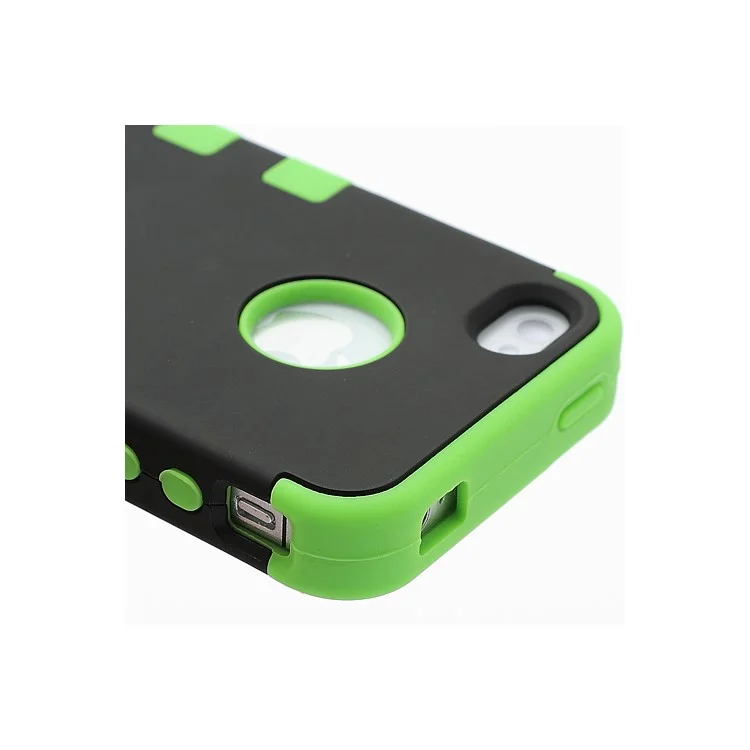 Heavy-Duty Silicone & PC Hybrid Shatterproof Combo Case for iPhone 4 4S - Black / Green