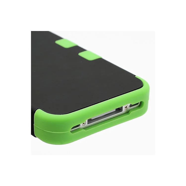 Heavy-Duty Silicone & PC Hybrid Shatterproof Combo Case for iPhone 4 4S - Black / Green