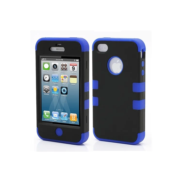 Heavy-Duty Silicone & PC Hybrid Shatterproof Combo Case for iPhone 4 4S - Black / Blue